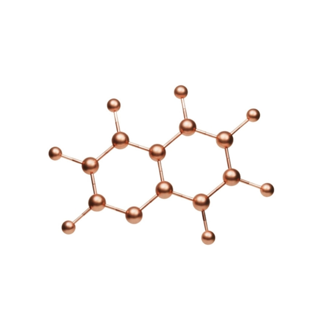 Copper molecular structure model on a white background